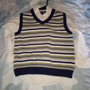 Chaps Blue and Yellow Striped Vest with White Shirt